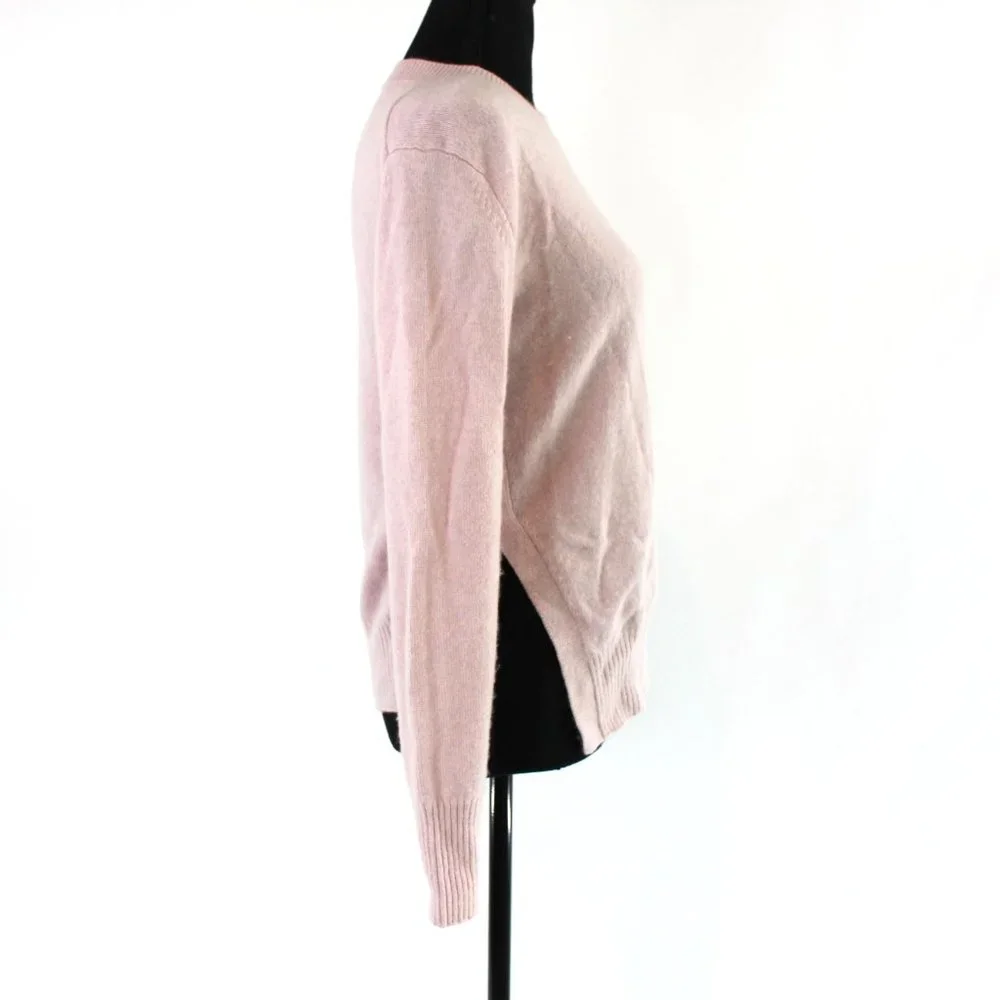 Vince Asymmetrical Pink Cashmere Side Slit Hemline Sweater XS Crewneck Pullover